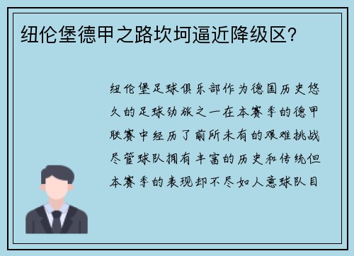 纽伦堡德甲之路坎坷逼近降级区？
